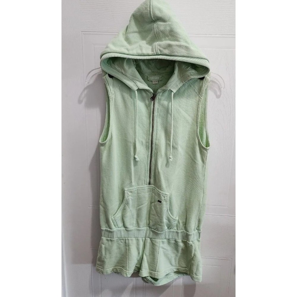Diesel Women's Romper Playsuit Sleeveless Hooded Light Green Zip Front Size‎ XS